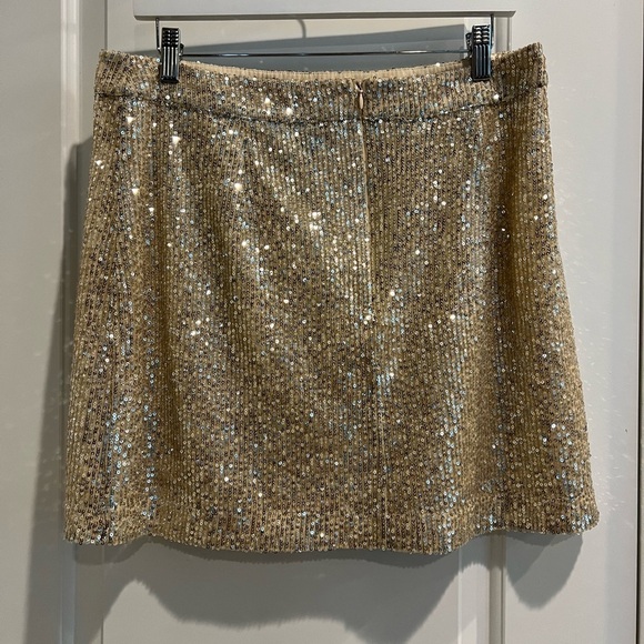 French Connection Gold Sequin Skater Mini Skirt size 12 - Picture 1 of 5